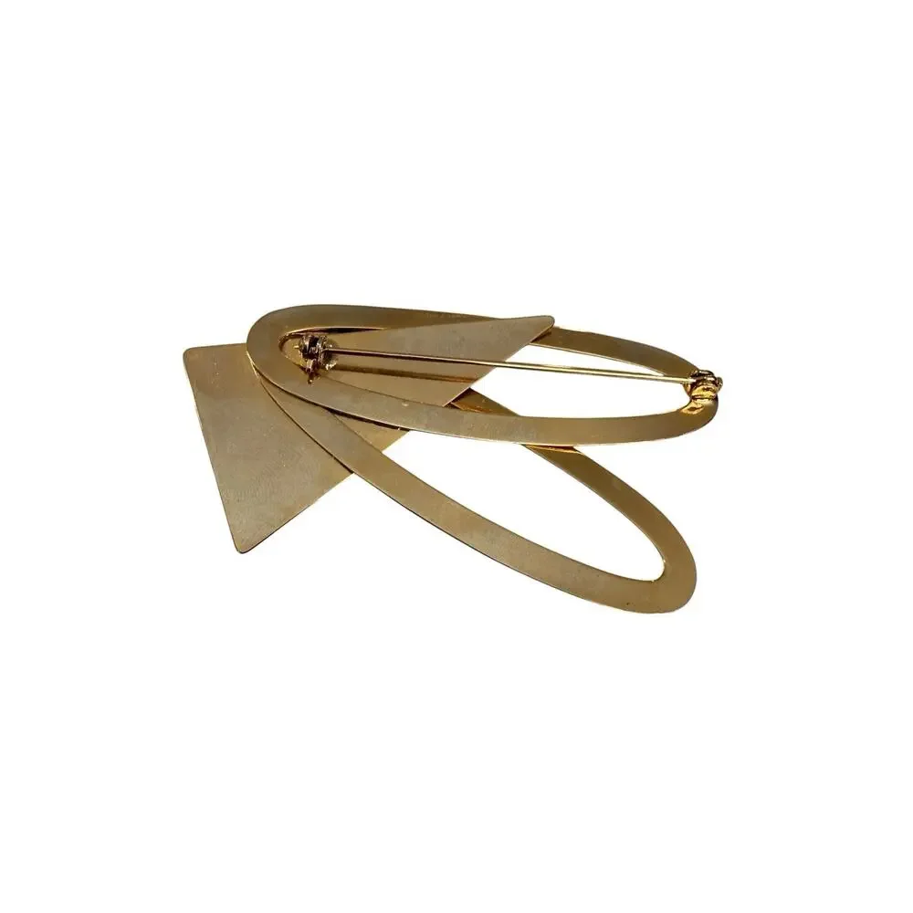 Unsigned Modernist Geometric Gold Tone Brooch Abstract Triangle Pin Vintage
